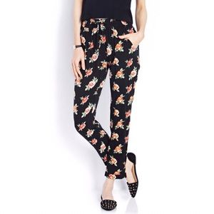 Forever 21 Tapered Woven Rose Print Trousers